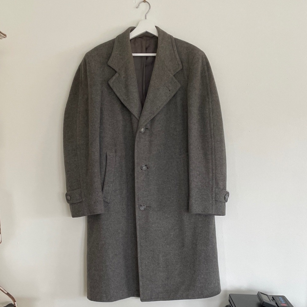 Vintage 40's-50's Woolgora 100% Wool Overcoat Gray Tailored Long Trench Coat